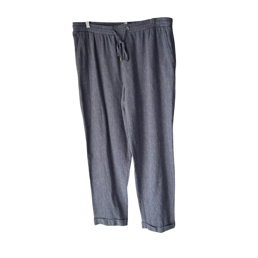 Ellen Tray Linen Blend Drawstring Waist Pants Women Large Blue Casual Comfort